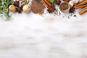Obraz na płótnie Canvas spices with herbs on a white background, Christmas spices