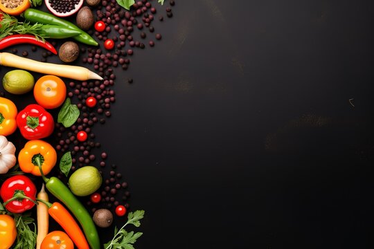 a rainbow of vegetables on a dark background