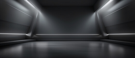 Empty dark gray room with gradient gray abstract background