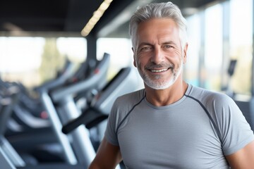 Fototapeta na wymiar Elderly man at Fitness Regimen in a modern gym. Promoting Physical Well-being for Seniors