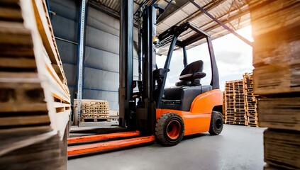 Inside of a warehouse with boxes and a forelift truck, transport, industry, factory concepts.