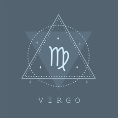 Astrological Virgo zodiac sign. Horoscope icon in boho minimalist style. Mystic vector illustration. Spiritual tarot card. Hand drawn magic vintage logo.