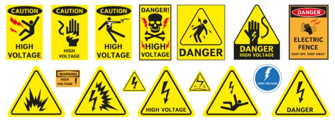 Tuinposter High voltage danger signs. Prevention of injury from high voltage. Vector graphics. © Alex Darts