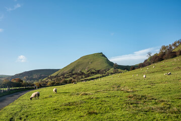 Beautiful landscape image of view along country lanes towards Chrome Hil in Peak District Nationa lPark in England