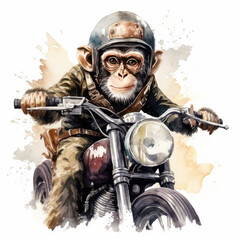 Naklejka premium Monkey on a motorcycle Illustration, Generative Ai
