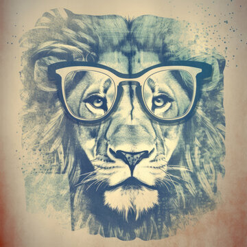 Portrait of the lion in glasses