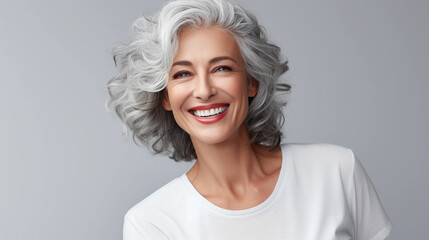 Portrait of elderly woman, healthy and good in shape, smiling and happy