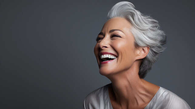 Portrait of elderly woman, healthy and good in shape, smiling and happy