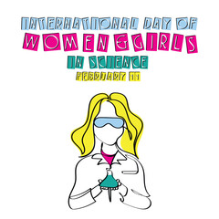 women and girls in science day celebrated every year in february. Agents of change. Role of women in accelerating progress. Continuous line art poster design. Empowerment and gender equality vector