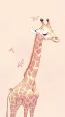 Cute giraffe with birds