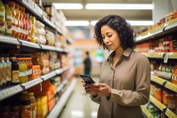 Young Woman Shopping in Grocery Store Aisle