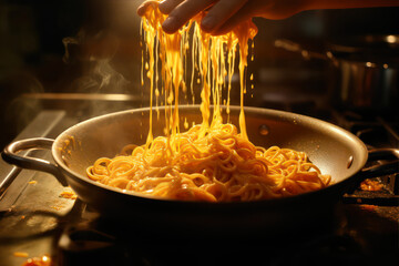 spaghetti in a pan