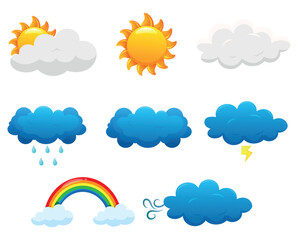Set of cute cards with weather for kids.  Vector illustration.