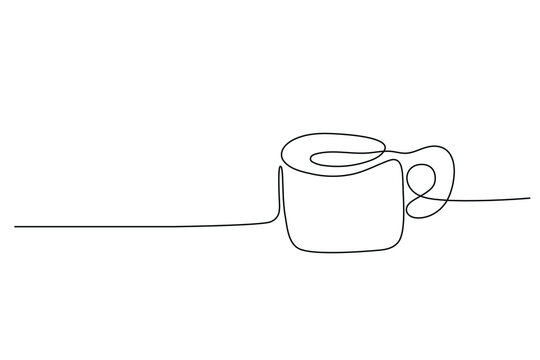 Continuous one line drawing of cup of tea or coffee. Simple linear hot drink vector. Modern line art logo for coffee.