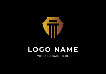 Logo Shield Pillar Law Firm Gold, Modern Minimalist and Luxury Logo Design. Editable File