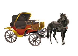 voiture, cheval, calèche, millésime, vieux, roue, transport, transport, vecteur, véhicule, carriole, antique, rétro, carrosse, chariot, voyage, illustration, auto, silhouette, automobile, conception, 