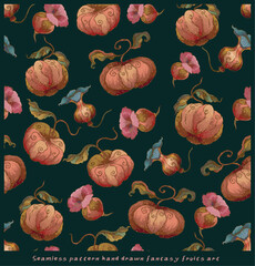 001 Seamless pattern hand drawn fantasy fruits art