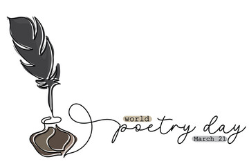 World poetry day is celebrated every year on 21 March. Cultural and linguistic expression and identity. Poets and recital concept art. Ink and pen aesthetics. Vintage line art. Reading. writing.
