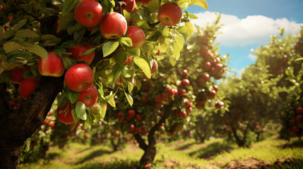 Fototapeta na wymiar Fruit bearing apple trees. in a large orchard