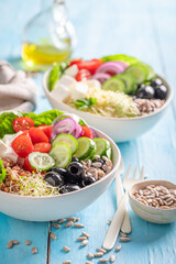 Fresh Greek salad for people on diet in alternative version.