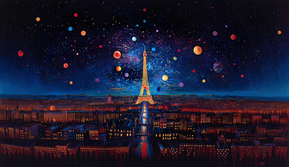 Starry night in the city of Paris
