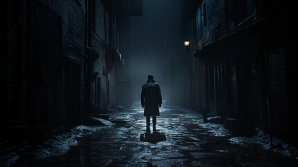 A man standing in the middle of a dark