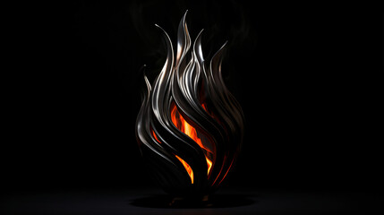 A metal vase with a flame