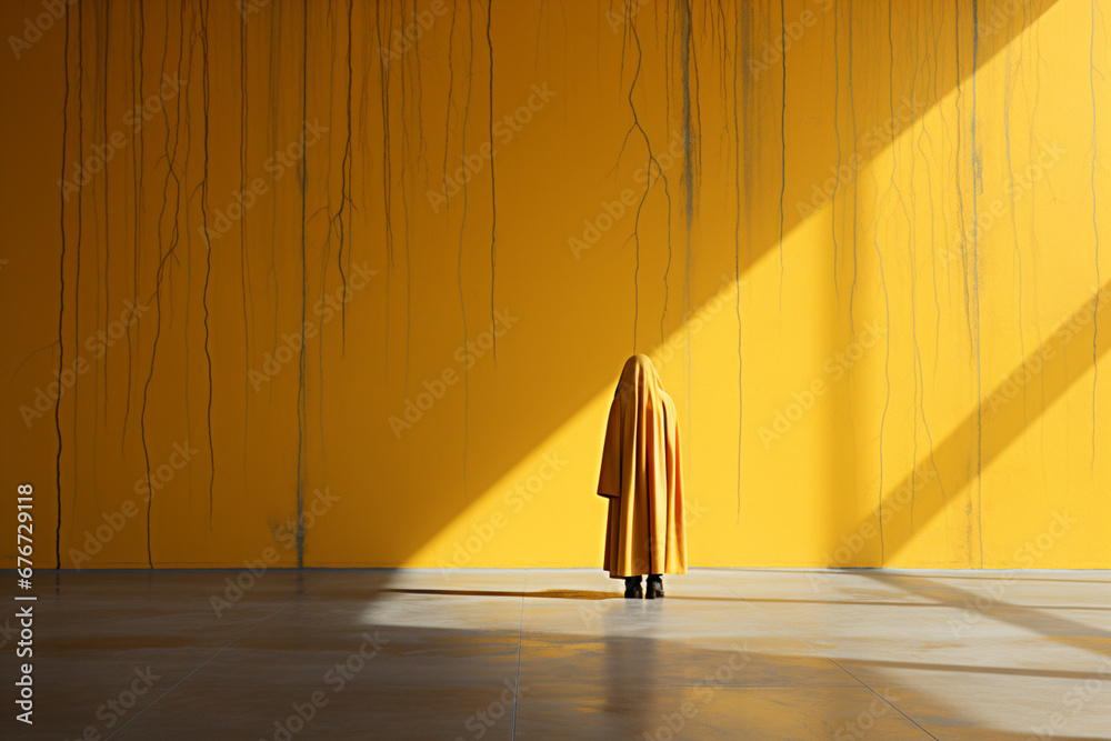 Poster A person's shadow cast onto a blank canvas, waiting to be filled with the colors and experiences that shape their identity.  