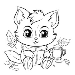 A Cat With A Cup Of Warm Apple Cider Warm Apple, Coloring Pages Png