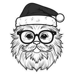A Cat With A Santa Beard And Glasses Santa Beard , Coloring Pages Png