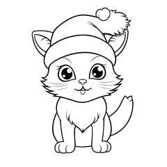 Obraz premium A Cat With A Santa Hat And A Jingle Bell Santa, Coloring Pages Png