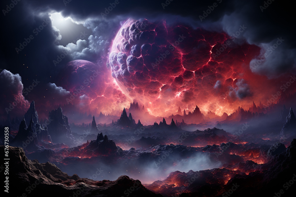 Leinwandbilder a conceptual artwork of a planet surrounded by a protective layer of gas clouds, hinting at the myst