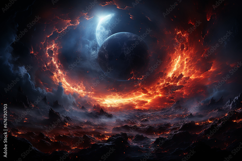Fototapete a conceptual artwork of a planet surrounded by a protective layer of gas clouds, hinting at the myst
