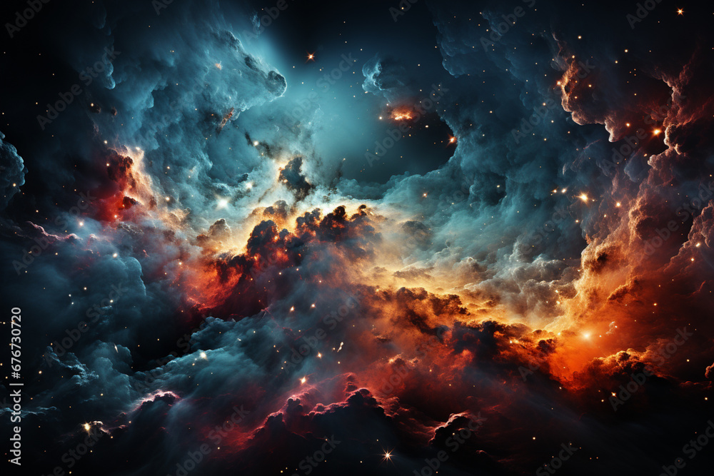 Aufkleber An artistic rendering of colorful gas nebulae and stars in space, conveying the beauty and complexity of the universe.  