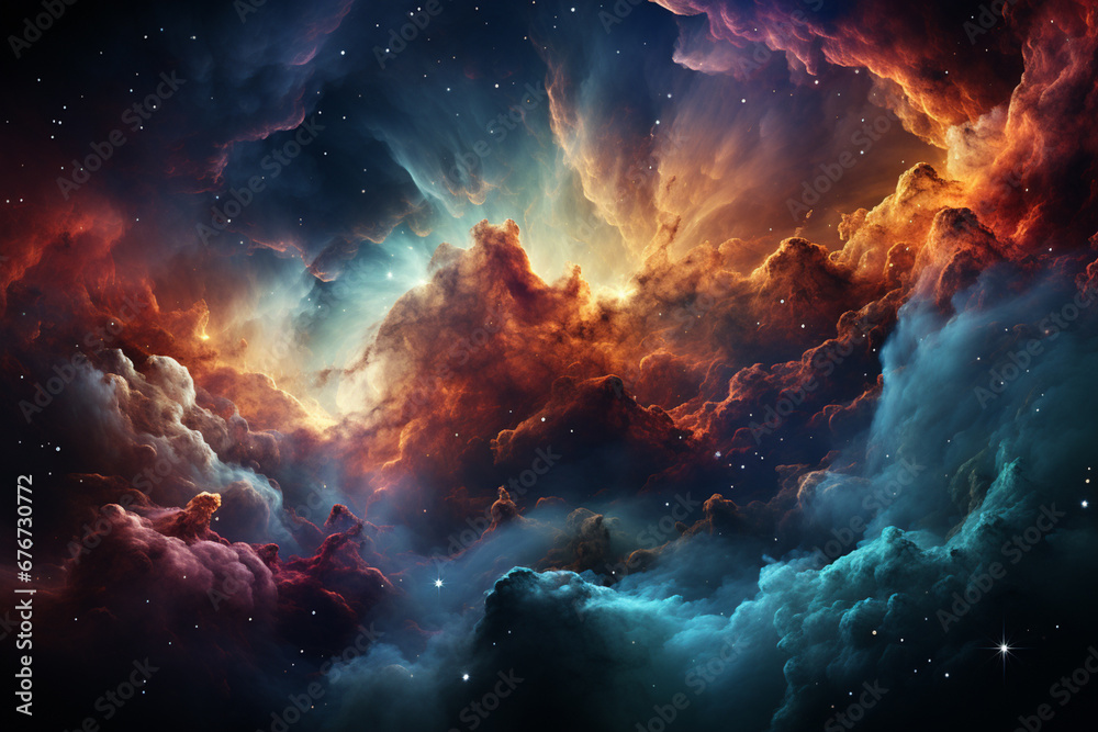 Aufkleber an artistic rendering of colorful gas nebulae and stars in space, conveying the beauty and complexit