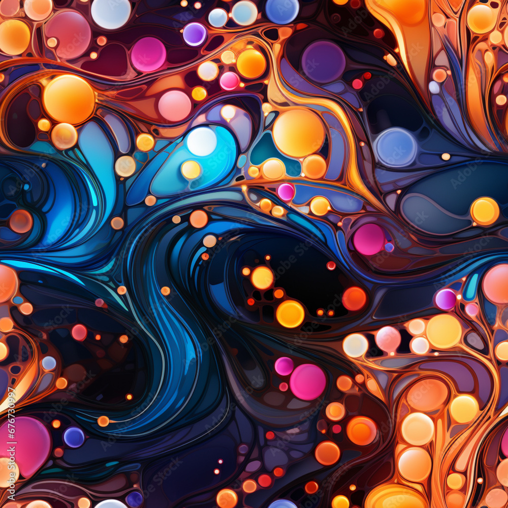 Poster An abstract representation of gas molecules in motion, forming a colorful, dynamic pattern symbolizing energy and movement.  tiles 