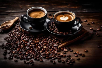 Foto op Plexiglas Traditional coffee on wooden table  © HUSNA