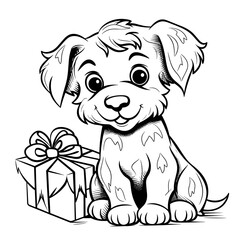 Fototapeta premium A Dog As A Christmas Gift With A Bow Gift , Coloring Pages Png