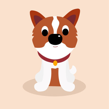 Sitting dog illustrations vector photos, Happy and fun concept puppy movement,  cute puppy character cartoon Isolated on light brown background.
