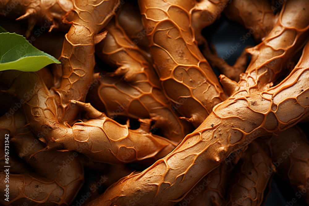 Aufkleber a close-up of a ginger root, its gnarled texture and warm tones capturing the essence of this versat
