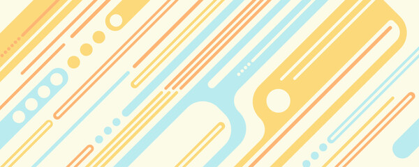 水色、黄色、オレンジの抽象的背景　図形　線　丸　斜めのパターン　クリーム色の背景