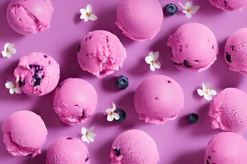 Delicious Blueberry ice cream balls isolated on Colorfull Background