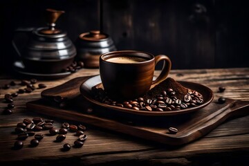Traditional coffee on wooden table 