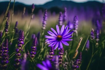 Beautiful wild purple flower in meadow