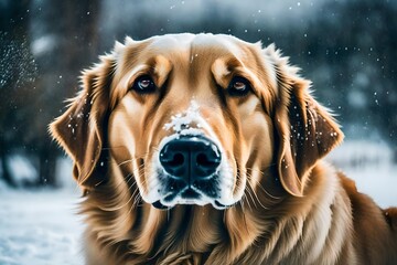 Golden retrievers always seem to be having a good time. This male middle aged dog is handsome and playful. He enjoys a good snow storm.  