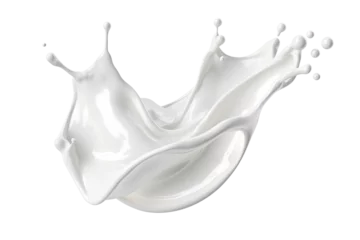 Tuinposter White milk wave splash with splatters and drops. Cut out on transparent © Ara Hovhannisyan
