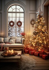 Christmas decoration on the family house.  Generative AI.