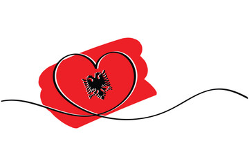 Line art of heart symbol with Albania flag. Vector art. Minimalist art design. Isolated graphics. Nationalism. - obrazy, fototapety, plakaty