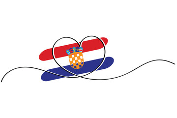 Line art of heart symbol with Croatian flag. Vector art. Minimalist art design. Isolated graphics. Nationalism. Croatia