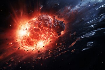 A close-up of a fiery comet streaking through an icy cosmos, symbolizing the collision of celestial forces.